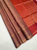 VSF1374 - chocolate brown color body , maroon color pallu,blouse - Pure silk saree