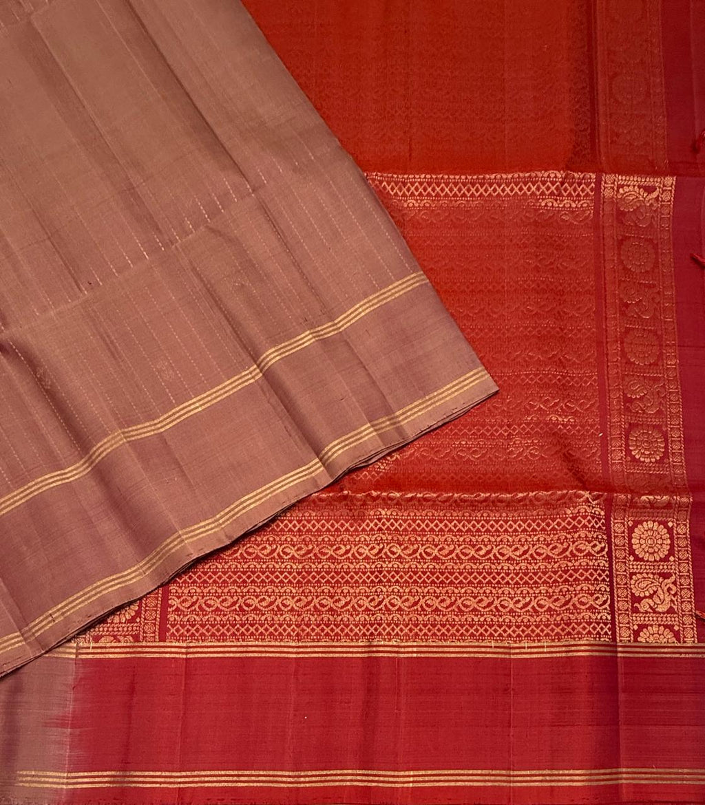 VSF1374 - chocolate brown color body , maroon color pallu,blouse - Pure silk saree