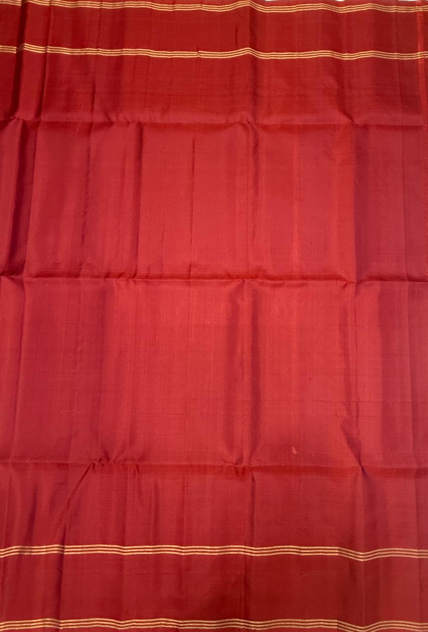 VSF1374 - chocolate brown color body , maroon color pallu,blouse - Pure silk saree