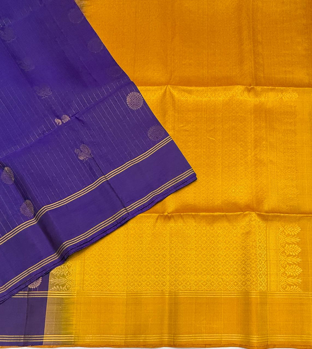 VSF1375 - violet color body , yellow color pallu,blouse - Pure silk saree