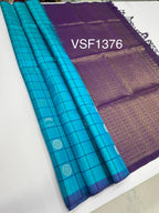 VSF1376 - blue color body , violet color pallu,blouse - Pure silk saree