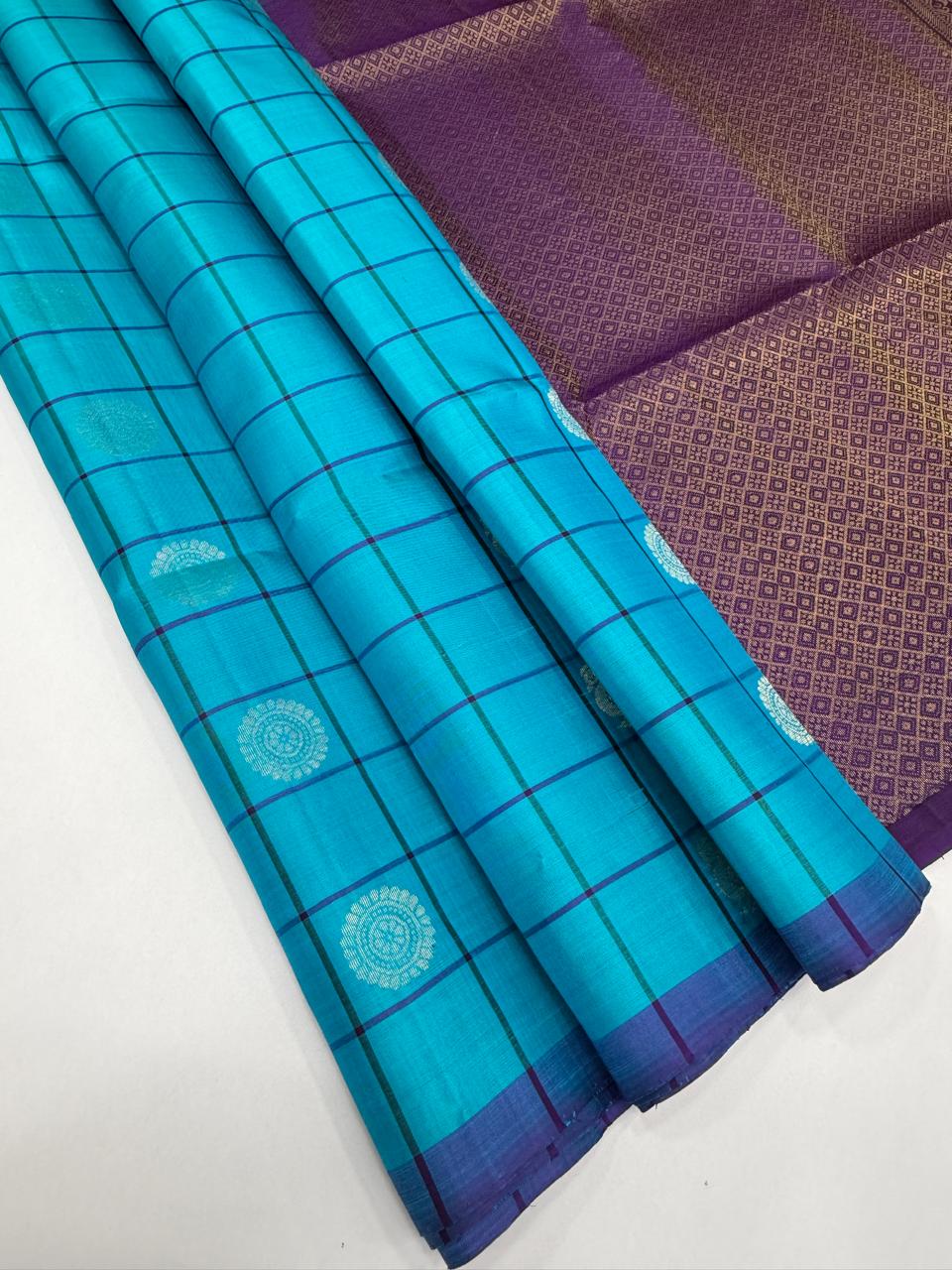 VSF1376 - blue color body , violet color pallu,blouse - Pure silk saree