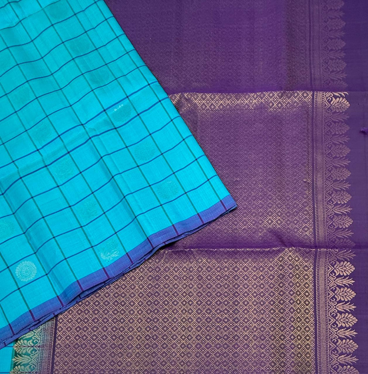 VSF1376 - blue color body , violet color pallu,blouse - Pure silk saree