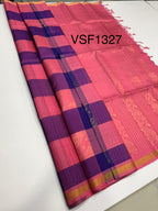 VSF1327 - blue with pink color body , pink color pallu,blouse - Pure silk saree
