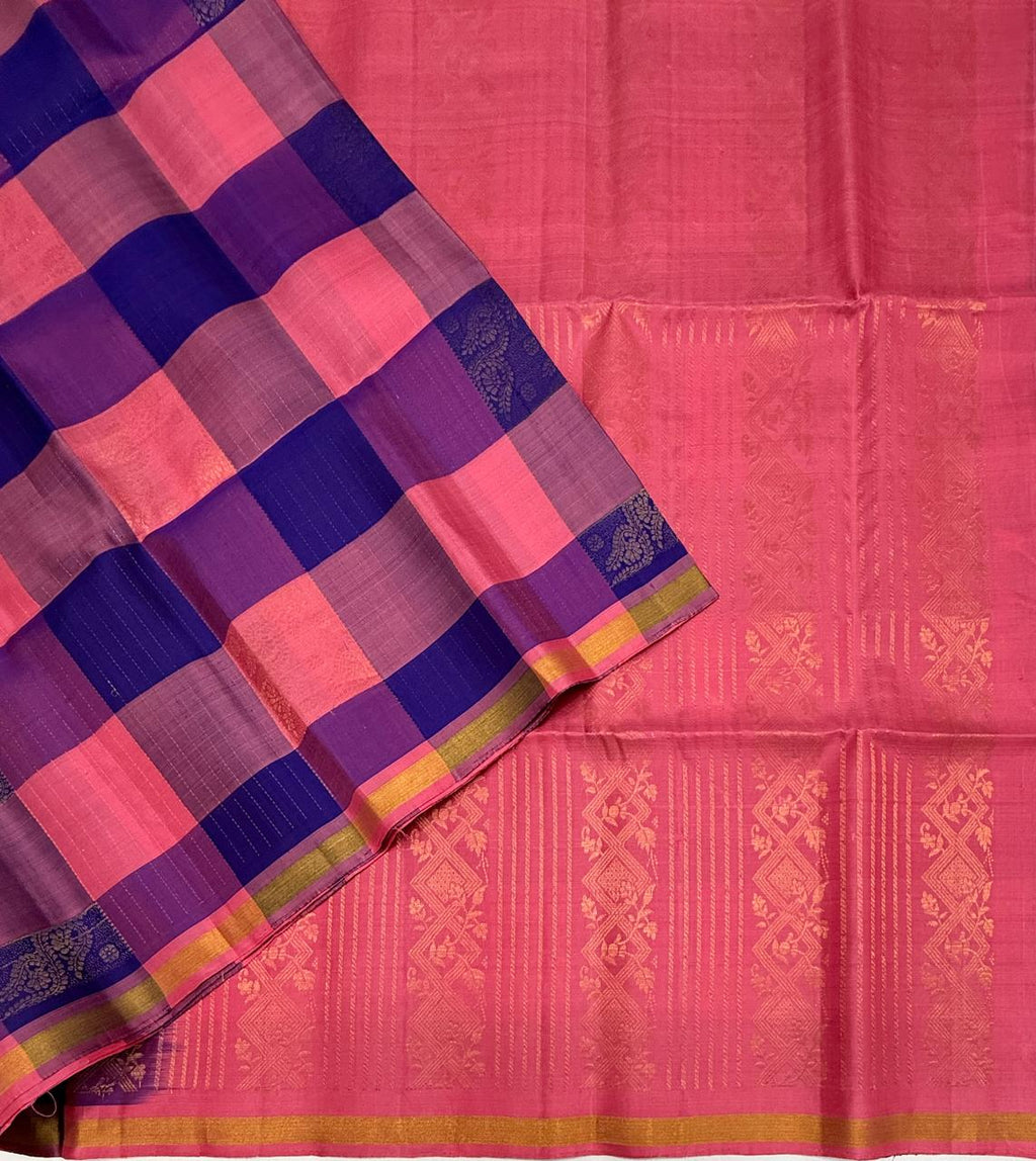 VSF1327 - blue with pink color body , pink color pallu,blouse - Pure silk saree