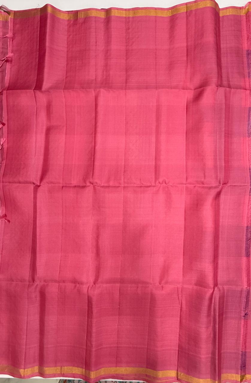 VSF1327 - blue with pink color body , pink color pallu,blouse - Pure silk saree