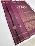 VSS504 - dark purple color body, pallu , blouse pure silk saree