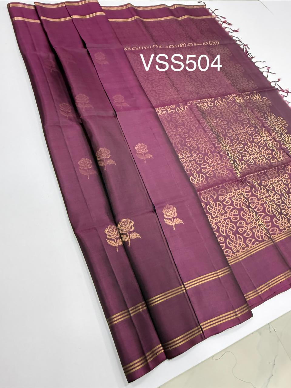 VSS504 - dark purple color body, pallu , blouse pure silk saree