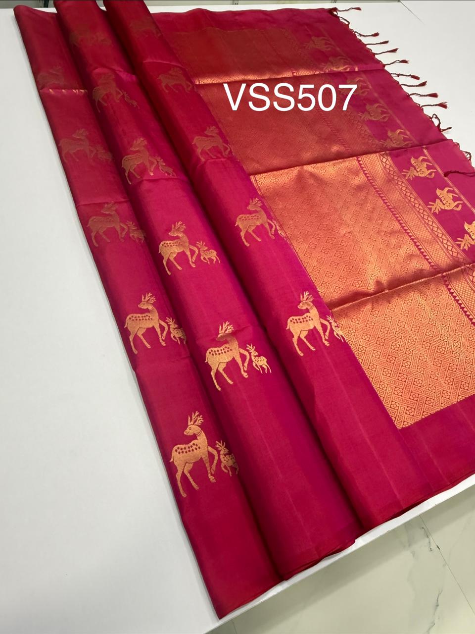 VSS507 - rani pink color body, pallu , blouse pure silk saree