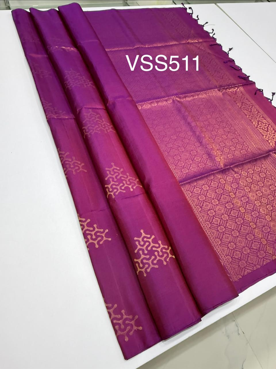 VSS511 - violet color body, pallu , blouse pure silk saree