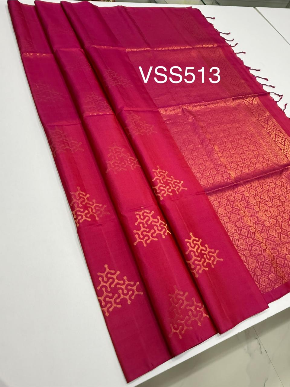 VSS513 - magenta color body, pallu , blouse pure silk saree