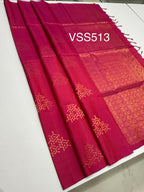 VSS513 - magenta color body, pallu , blouse pure silk saree