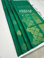 VSS518 - peacock green color body, pallu , blouse pure silk saree