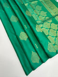 VSS518 - peacock green color body, pallu , blouse pure silk saree