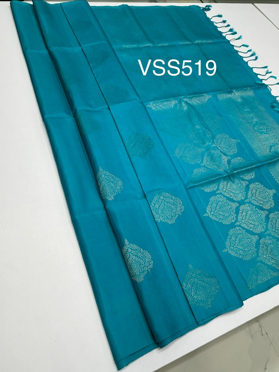 VSS519 - teal blue color body, pallu , blouse pure silk saree