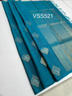 VSS521 - peacock blue color body, pallu , blouse pure silk saree