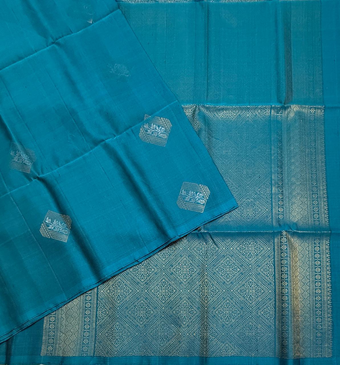VSS521 - peacock blue color body, pallu , blouse pure silk saree