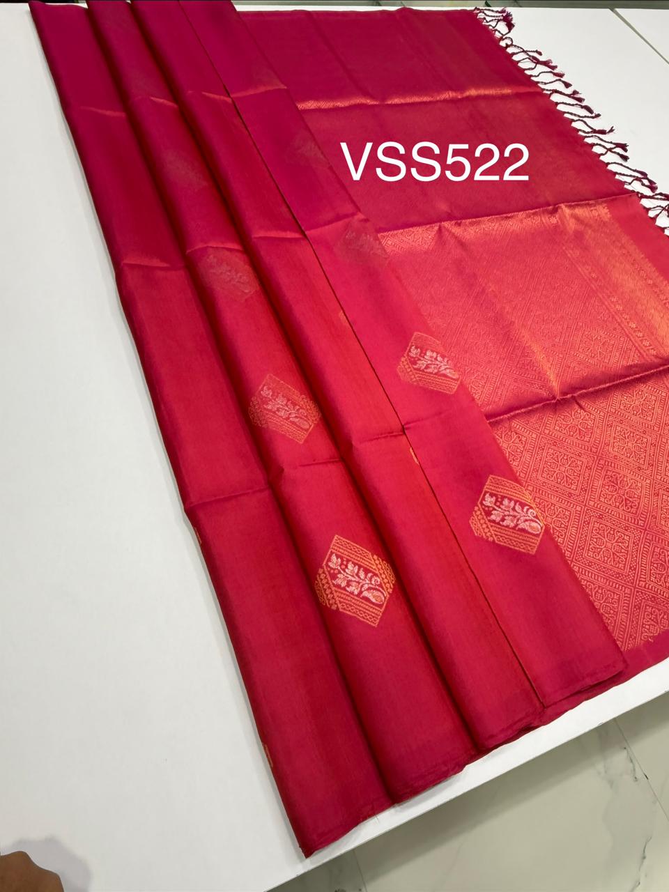VSS522 - dark pink color body, pallu , blouse pure silk saree