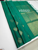 VSS523 - peacock green color body, pallu , blouse pure silk saree