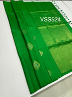 VSS524 - green color body, pallu , blouse pure silk saree