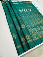 VSS526 - peacock green color body, pallu , blouse pure silk saree