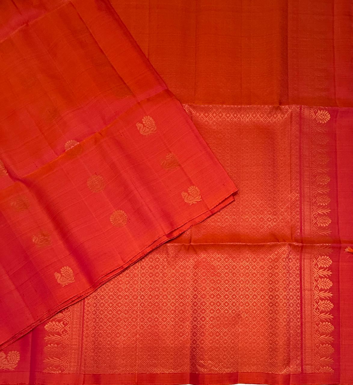 VSS527 - pinkish orange color body, pallu , blouse pure silk saree