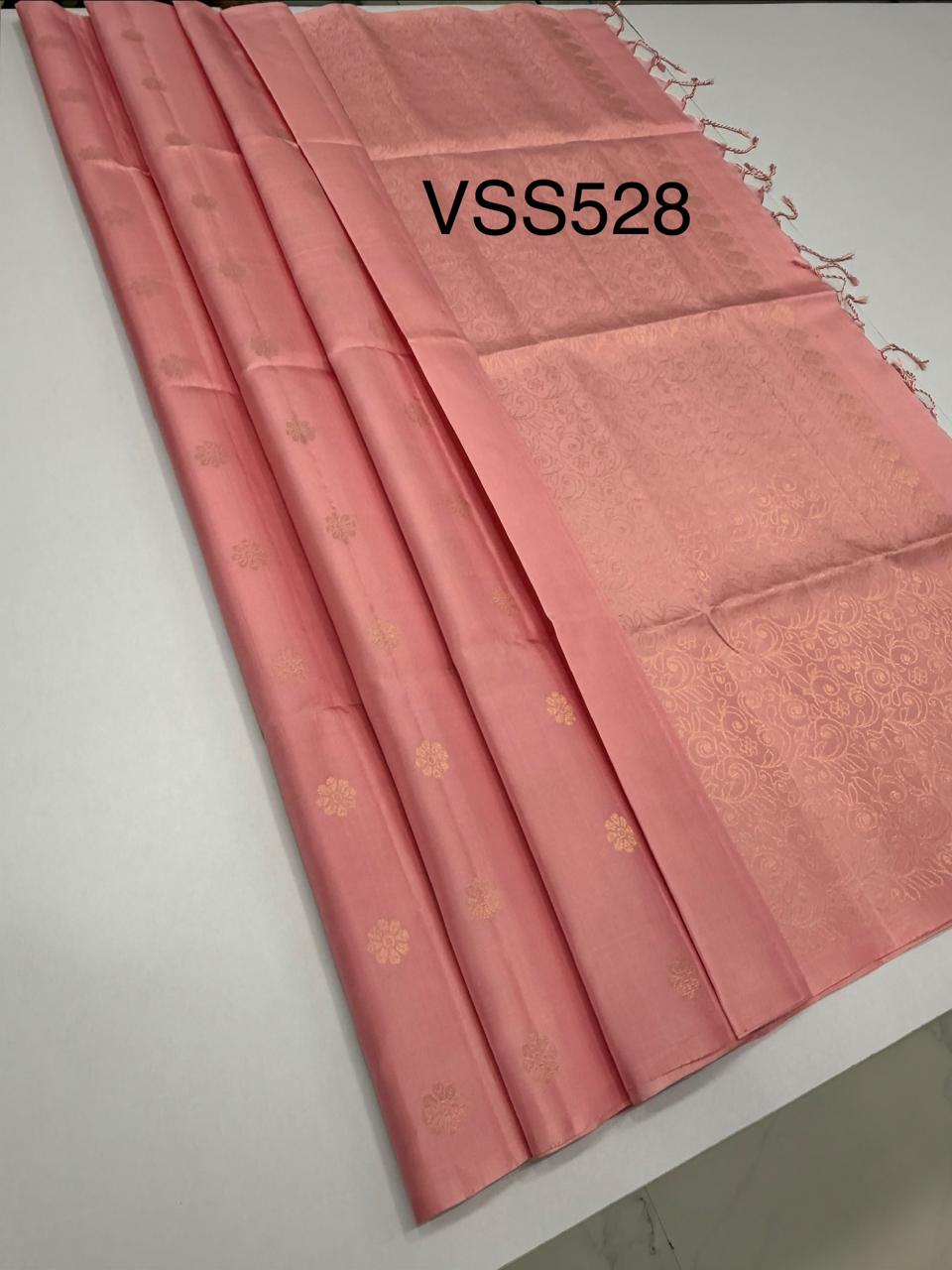 VSS528 - baby pink color body, pallu , blouse pure silk saree