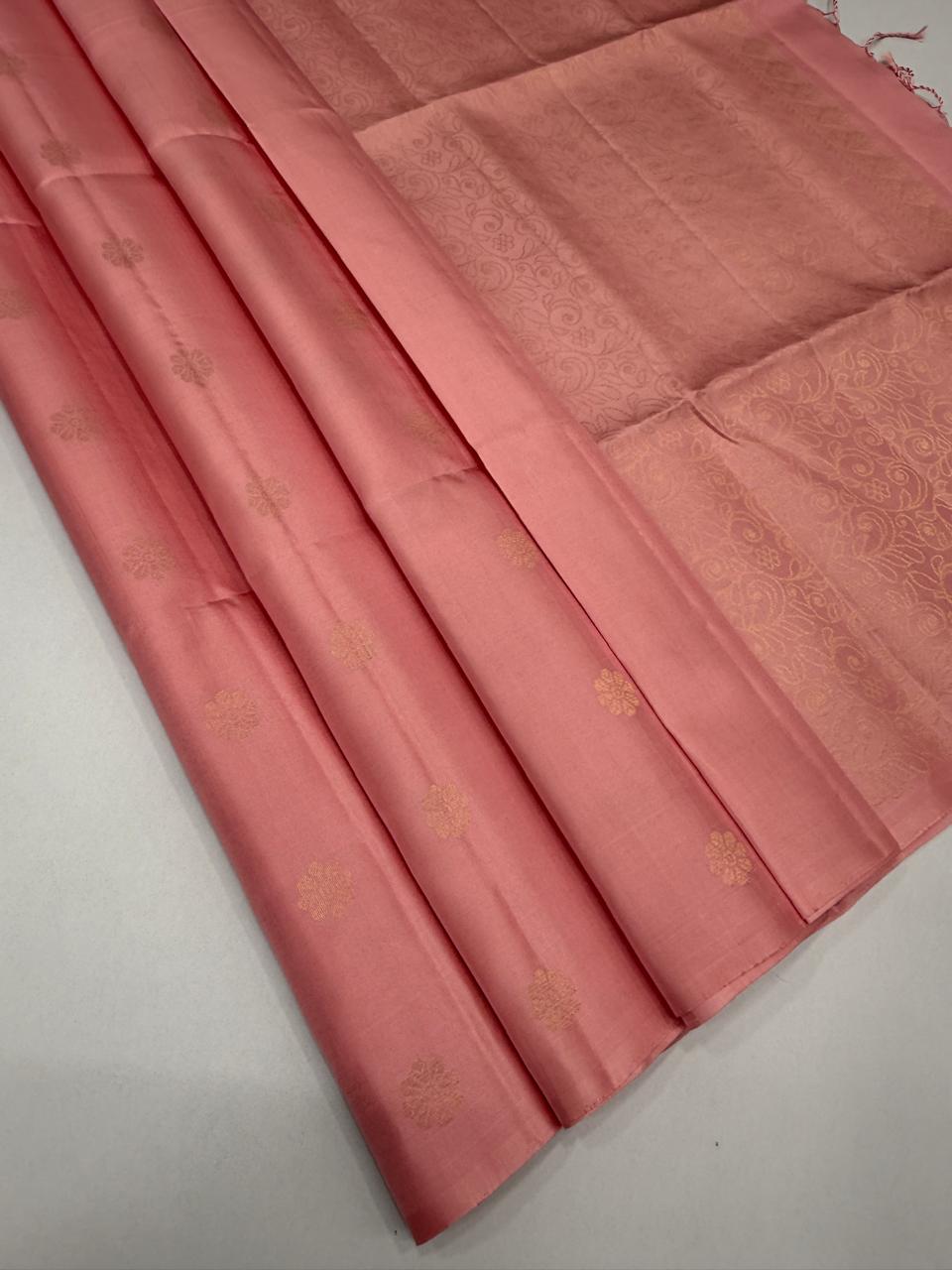 VSS528 - baby pink color body, pallu , blouse pure silk saree