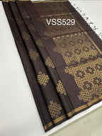 VSS529 - dark coffee brown color body, pallu , blouse pure silk saree