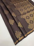 VSS529 - dark coffee brown color body, pallu , blouse pure silk saree