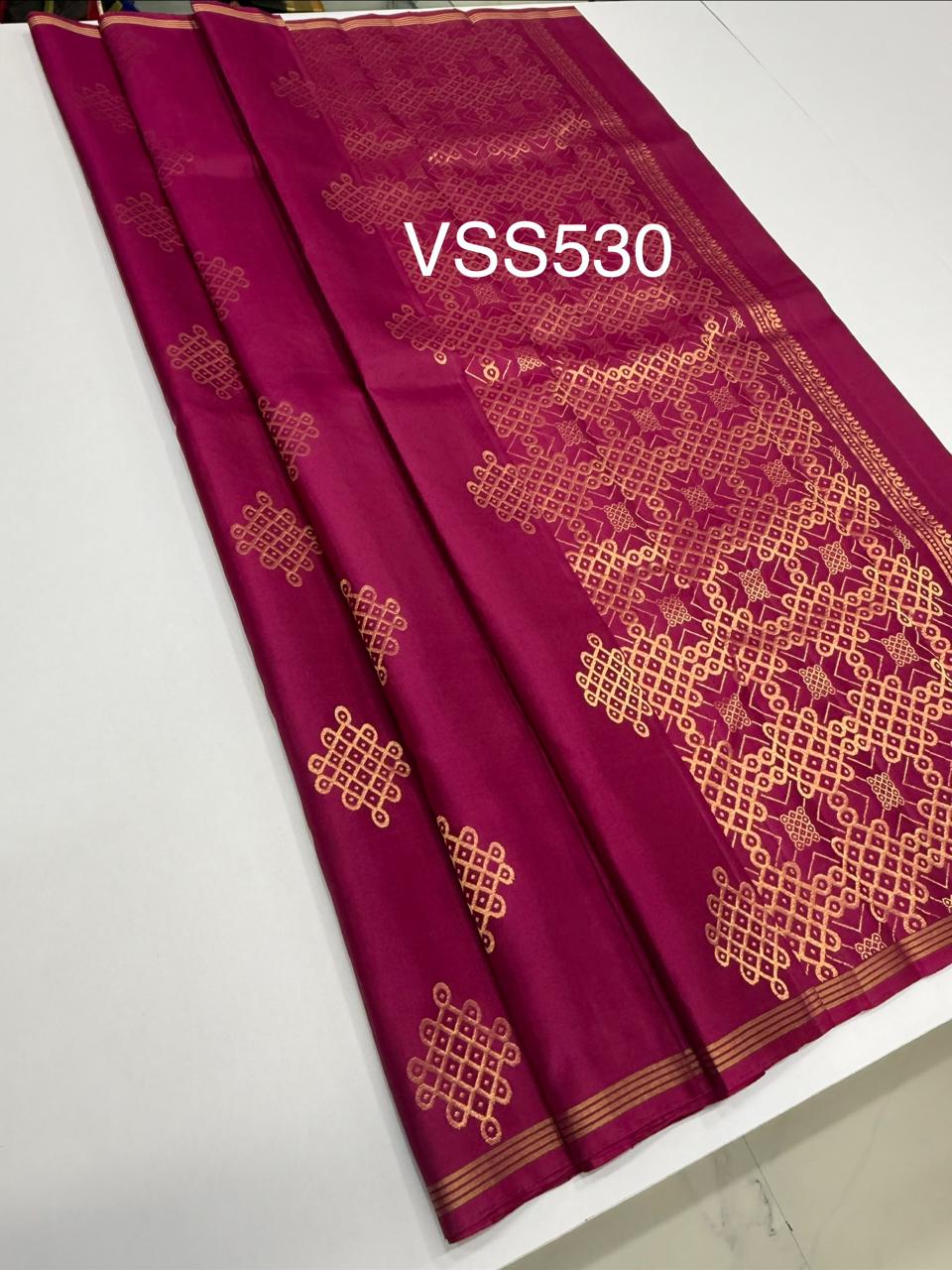 VSS530 - dark pink color body, pallu , blouse pure silk saree