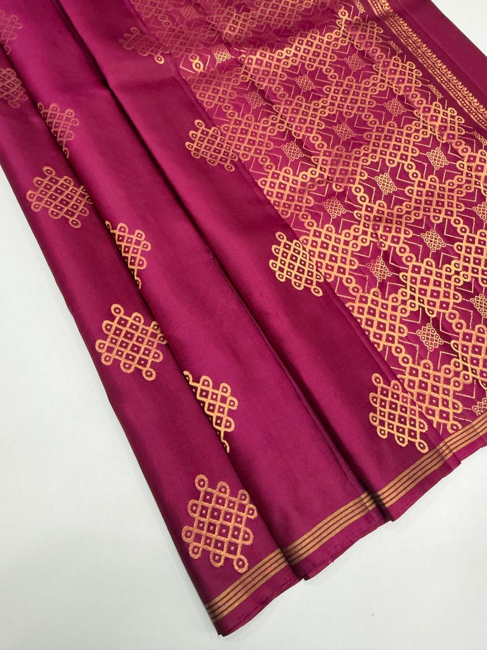 VSS530 - dark pink color body, pallu , blouse pure silk saree
