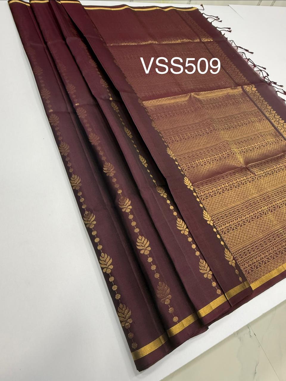 VSS509 - brown color body, pallu , blouse pure silk saree