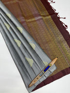 VSM26 - grey color body , brown color pallu , blouse