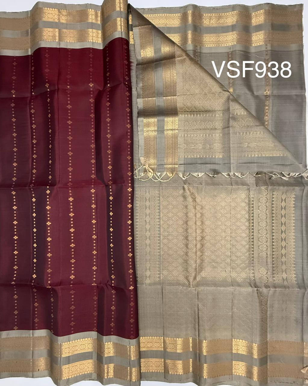 VSF938 - maroon color body , beige color pallu,blouse - Pure silk saree