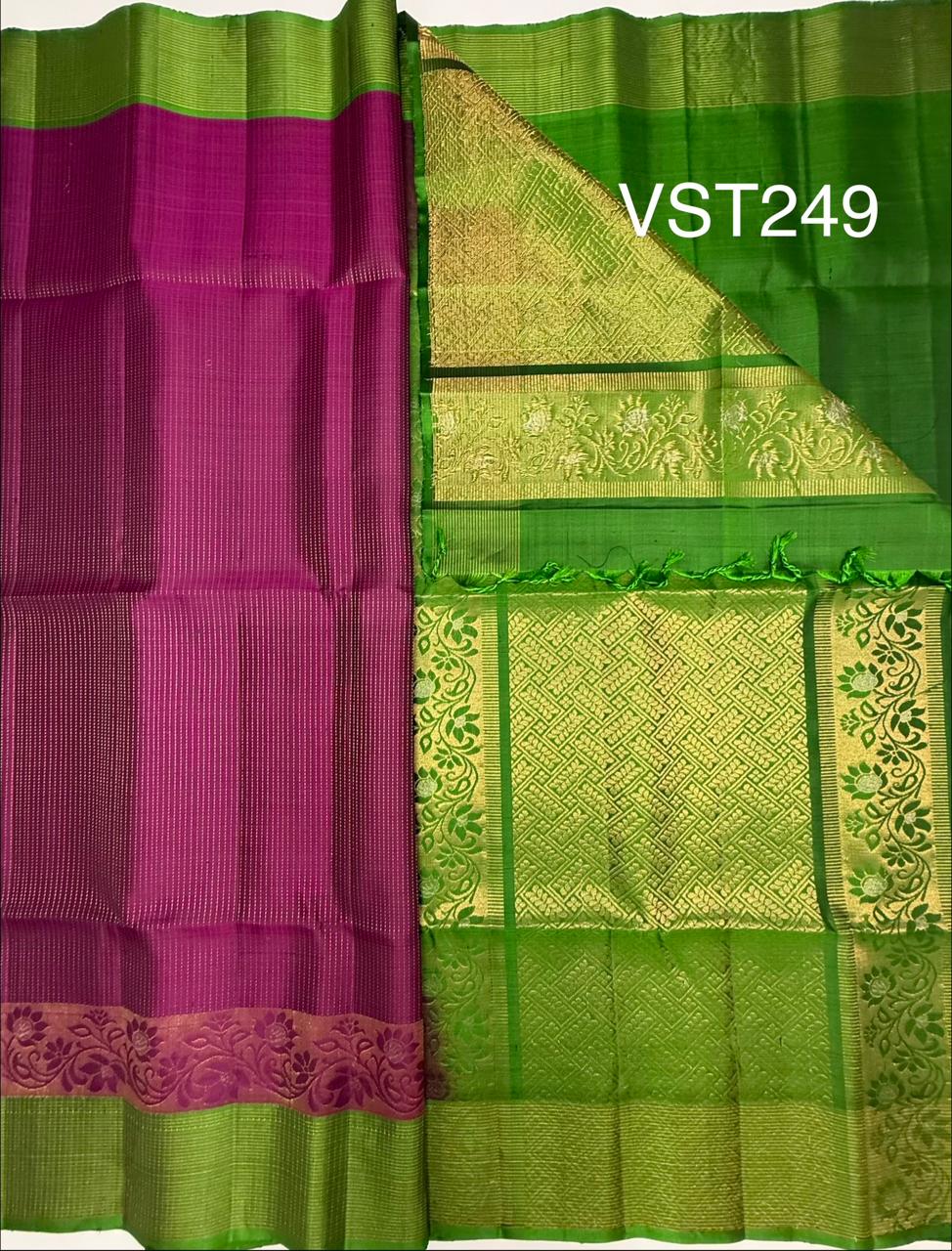 VST249 - purple color body , green color pallu , blouse - Pure silk saree