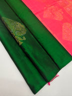 VSBP102 - dark green color body , pink color pallu,blouse - Pure silk saree