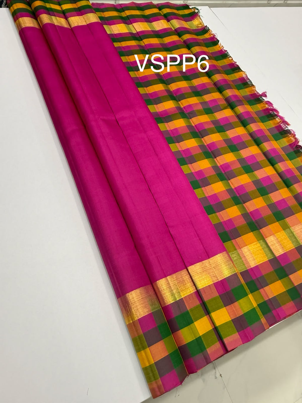 VSPP6 - rani pink color body , multicolor pallu,blouse - Pure silk saree