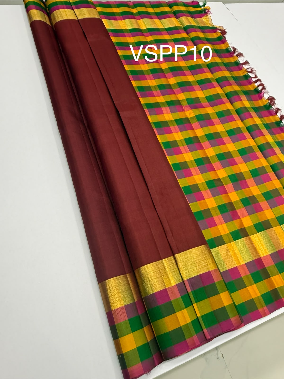 VSPP10 - maroon color body , multicolor pallu,blouse - Pure silk saree
