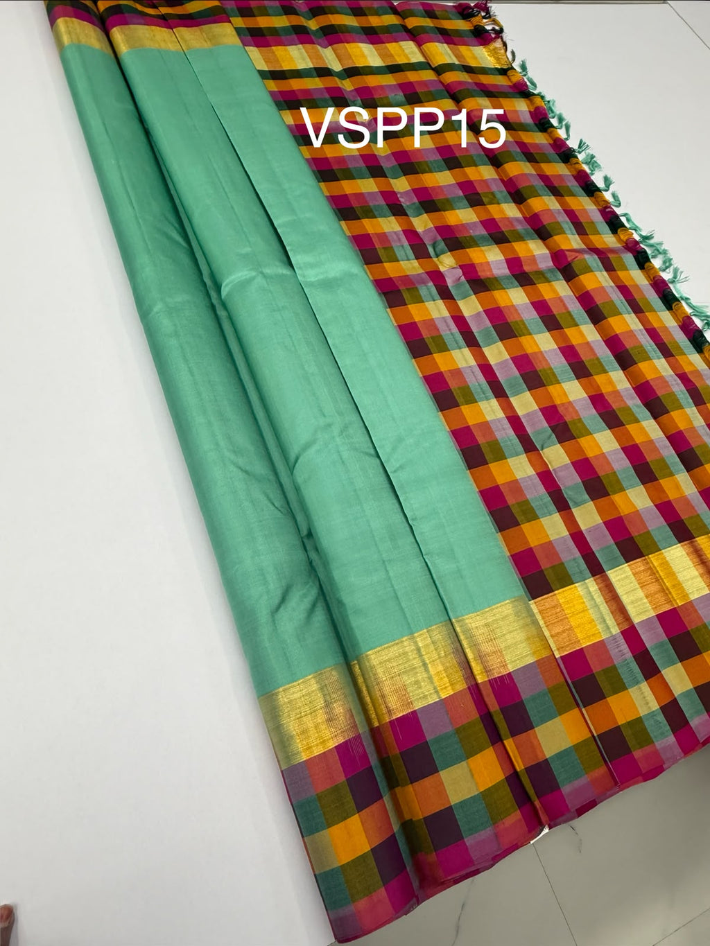 VSPP15 - pastel blue color body , multicolor pallu,blouse - Pure silk saree