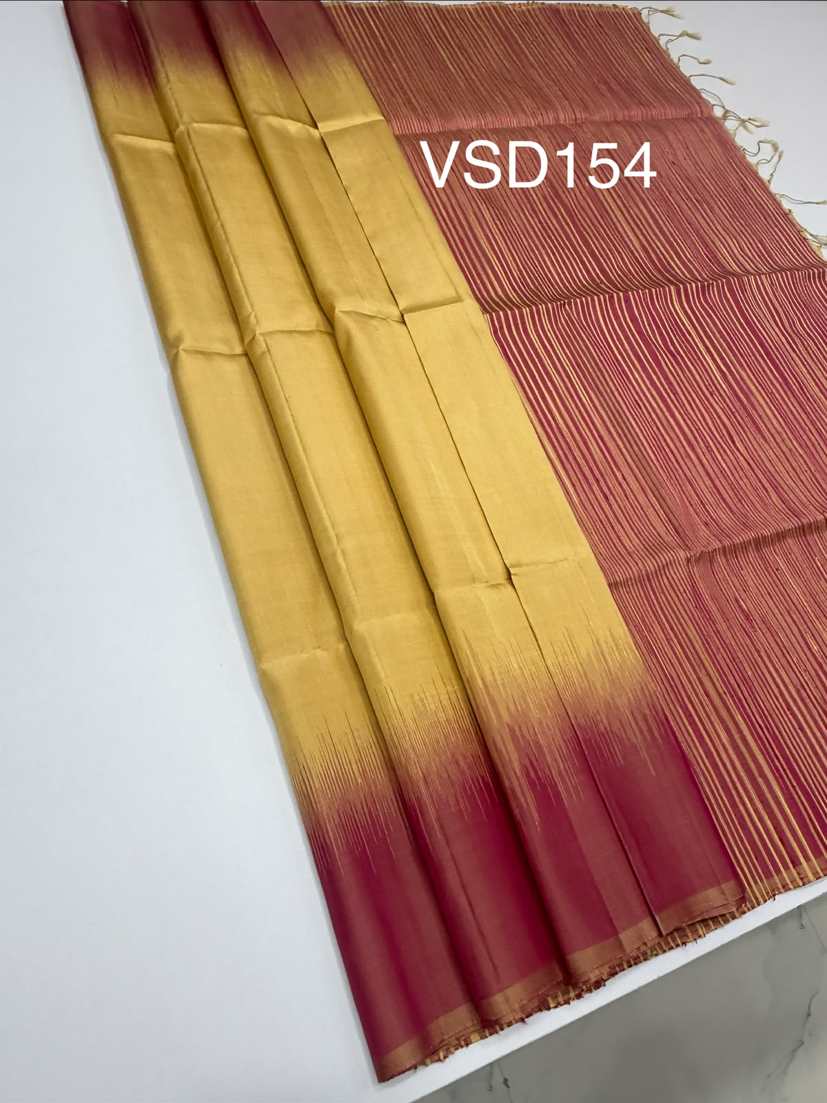 VSD154 -sandal color body , pink with sandal color pallu,blouse - Pure silk saree