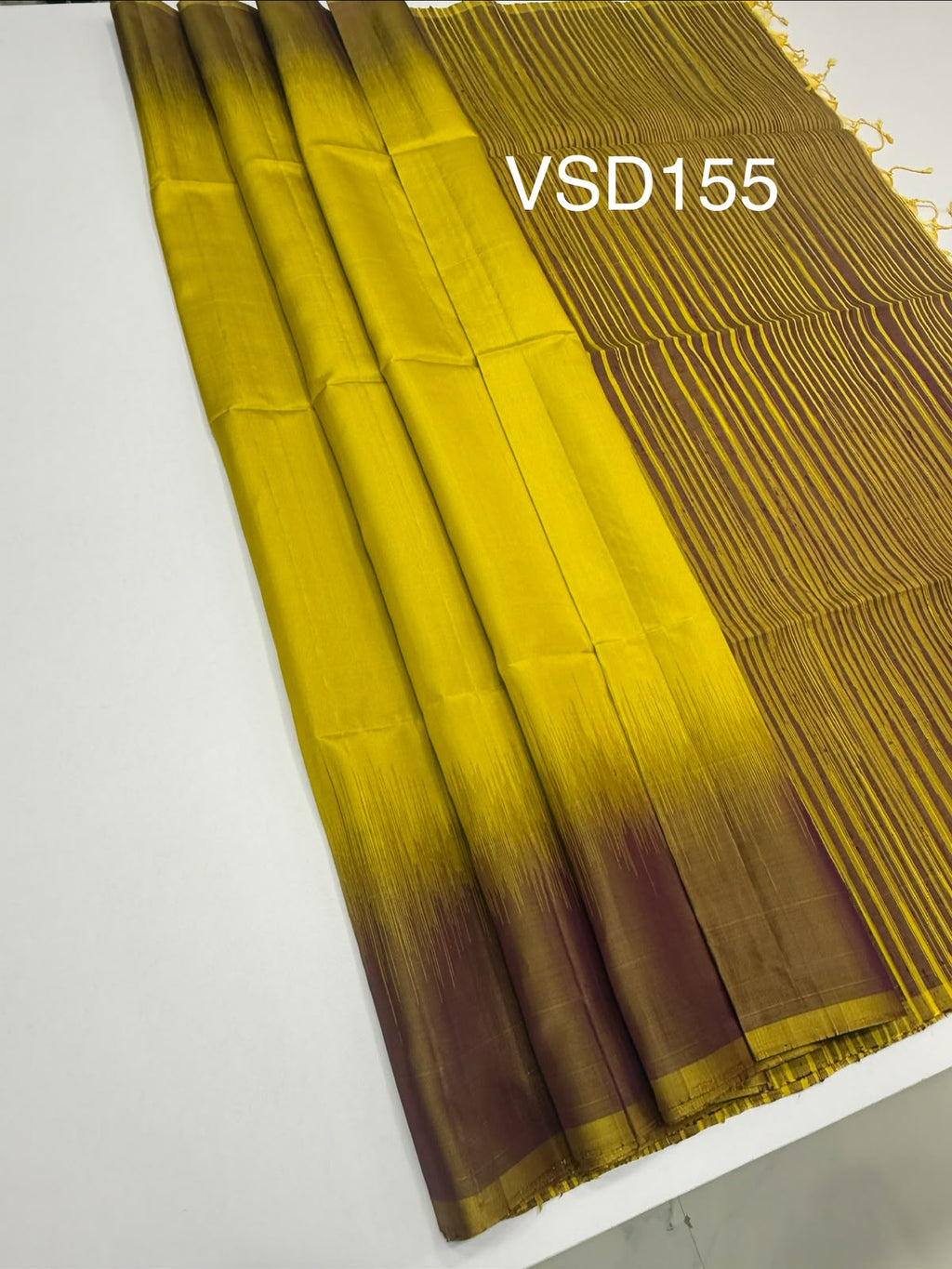 VSD155 -yellow with green color body , purple color pallu,blouse - Pure silk saree