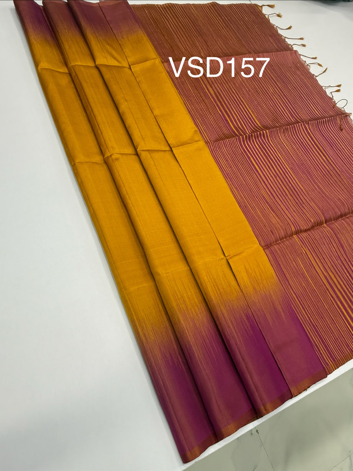VSD157 - mustard color body , violet color pallu,blouse - Pure silk saree