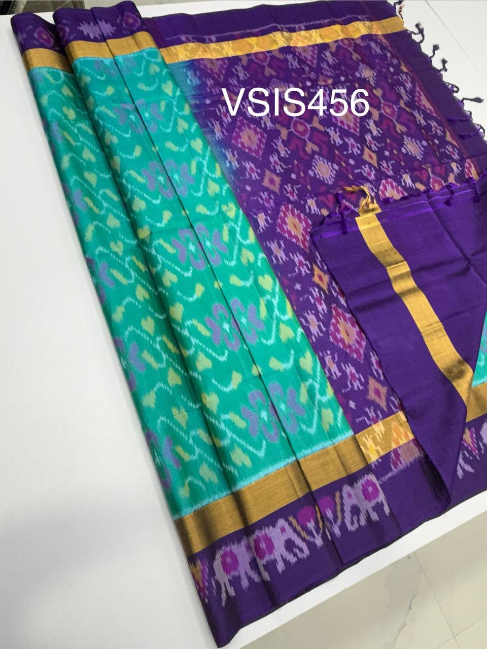 VSIS456 - sea blue color body , violet color pallu , blouse - Pure silk saree