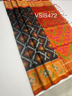 VSIS472 - black color body , orange color pallu , blouse - Pure silk saree