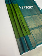 VSF1097 - olive green color body , peacock blue color pallu,blouse - Pure silk saree