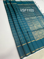 VSF1105 - peacock blue color body , color pallu,blouse - Pure silk saree