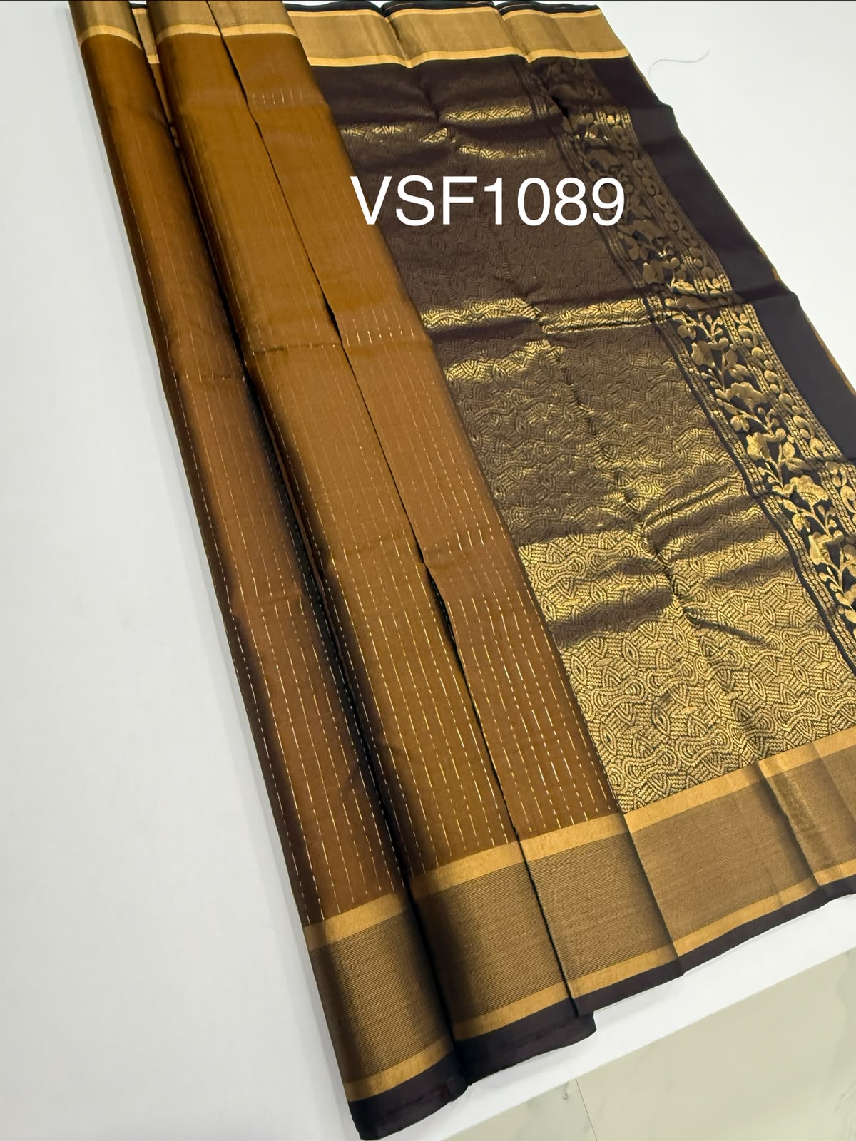 VSF1089 - honey brown color body , dark purple color pallu,blouse - Pure silk saree