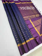 VSCB635 - navy blue color body , violet color pallu , blouse - Pure silk saree