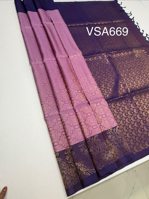 VSA669 - lavender color body , purple color pallu , blouse pure silk saree